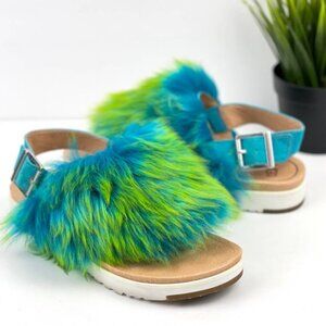 UGG Holly Casual Fur Sandal Green Blue 7